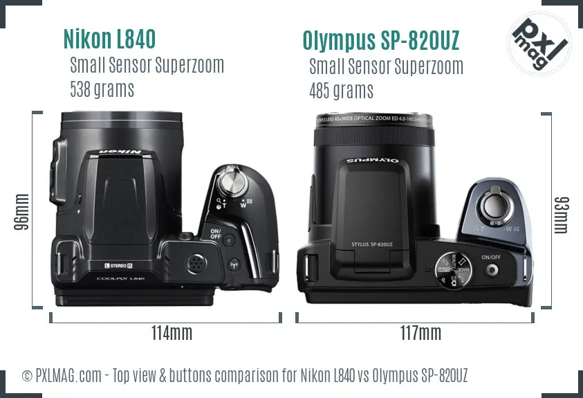 Nikon L840 vs Olympus SP-820UZ top view buttons comparison