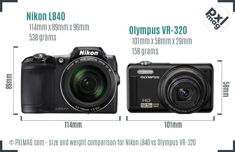 Nikon L840 vs Olympus VR-320 size comparison