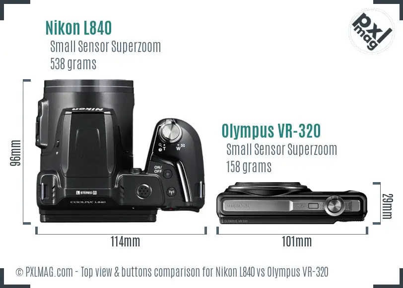 Nikon L840 vs Olympus VR-320 top view buttons comparison