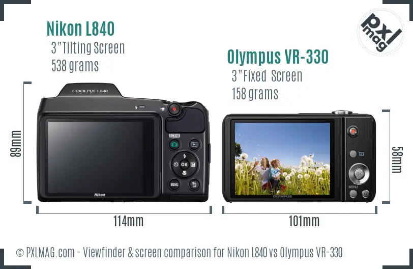 Nikon L840 vs Olympus VR-330 Screen and Viewfinder comparison