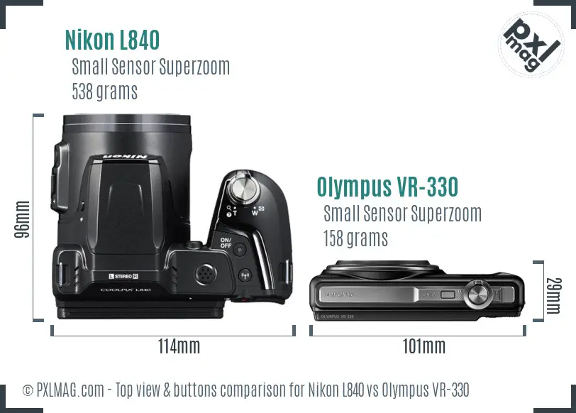 Nikon L840 vs Olympus VR-330 top view buttons comparison