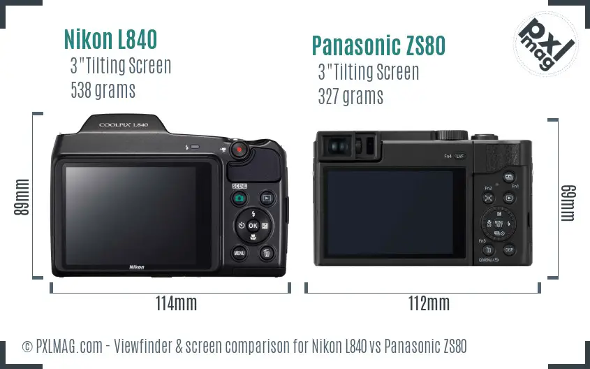 Nikon L840 vs Panasonic ZS80 Screen and Viewfinder comparison