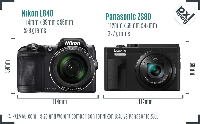 Nikon L840 vs Panasonic ZS80 size comparison