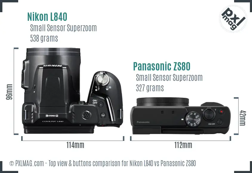 Nikon L840 vs Panasonic ZS80 top view buttons comparison