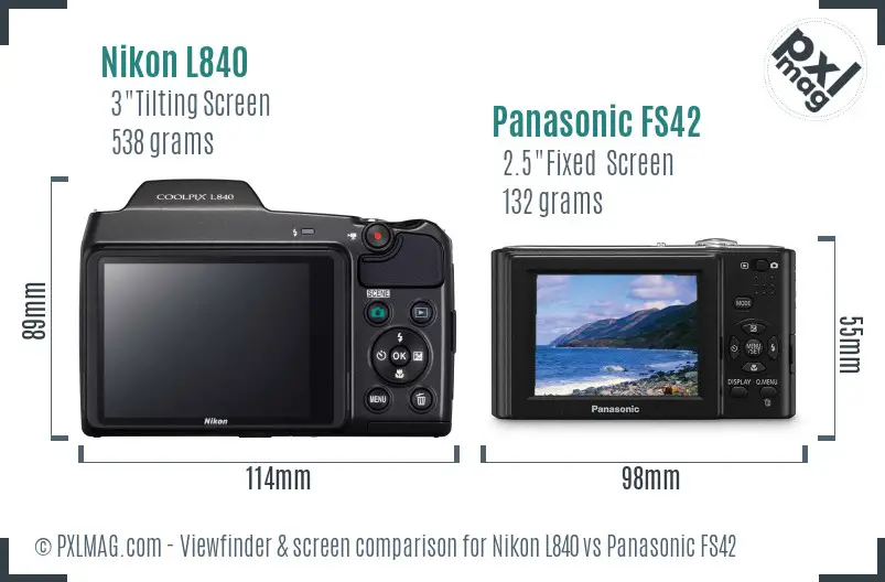 Nikon L840 vs Panasonic FS42 Screen and Viewfinder comparison