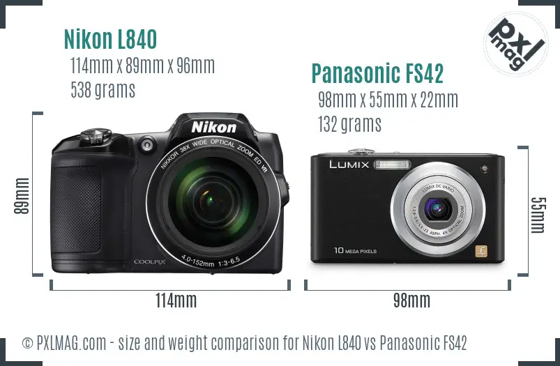 Nikon L840 vs Panasonic FS42 size comparison