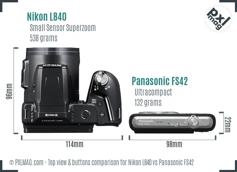 Nikon L840 vs Panasonic FS42 top view buttons comparison