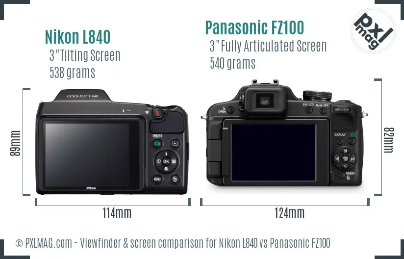 Nikon L840 vs Panasonic FZ100 Screen and Viewfinder comparison