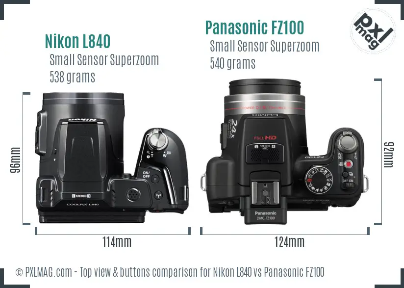 Nikon L840 vs Panasonic FZ100 top view buttons comparison