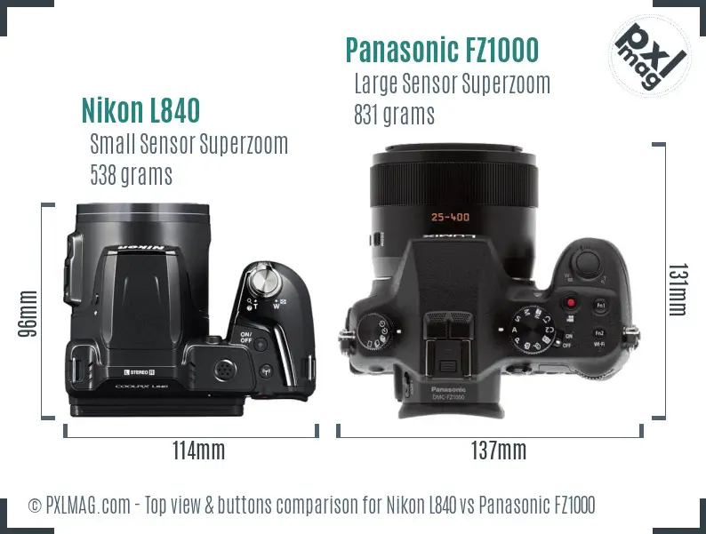 Nikon L840 vs Panasonic FZ1000 top view buttons comparison