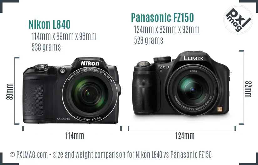 Nikon L840 vs Panasonic FZ150 size comparison