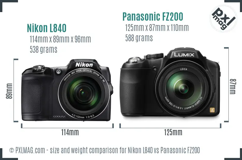 Nikon L840 vs Panasonic FZ200 size comparison