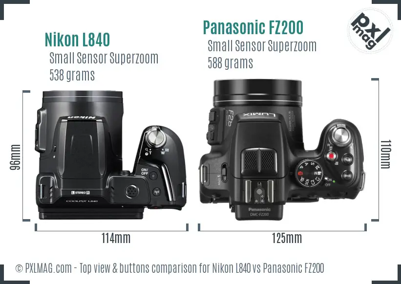 Nikon L840 vs Panasonic FZ200 top view buttons comparison