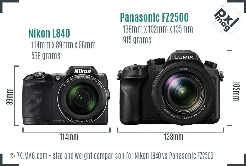 Nikon L840 vs Panasonic FZ2500 size comparison