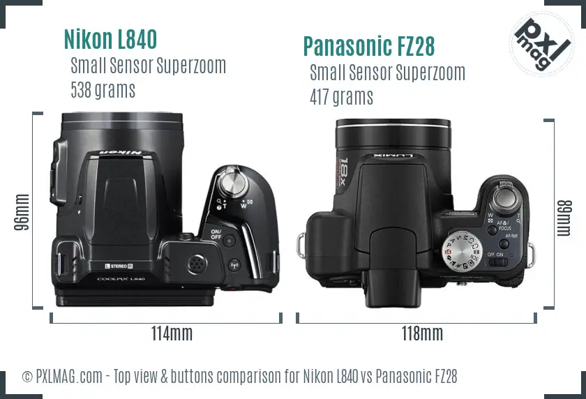 Nikon L840 vs Panasonic FZ28 top view buttons comparison