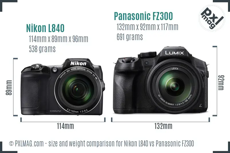 Nikon L840 vs Panasonic FZ300 size comparison