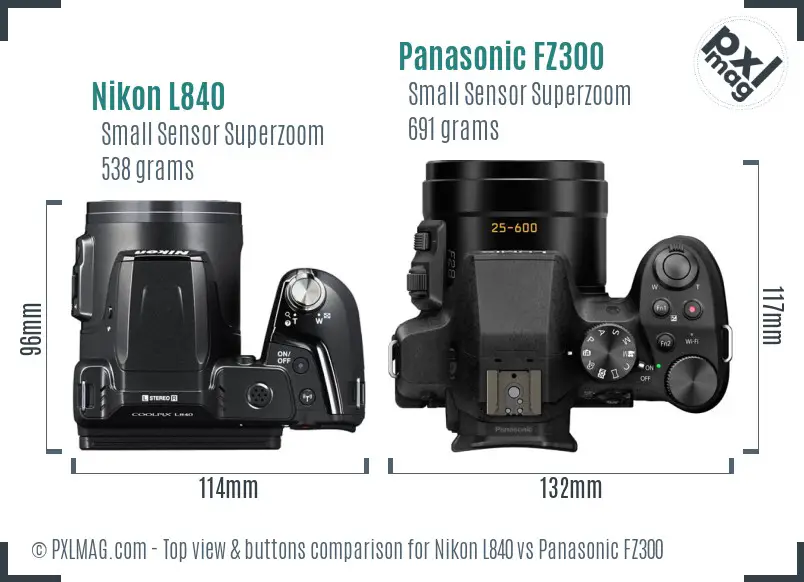 Nikon L840 vs Panasonic FZ300 top view buttons comparison