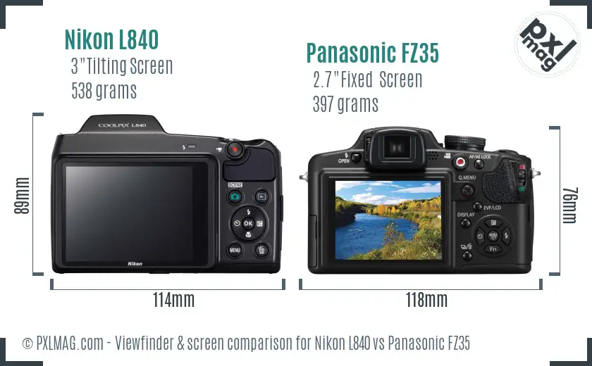 Nikon L840 vs Panasonic FZ35 Screen and Viewfinder comparison