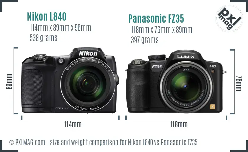 Nikon L840 vs Panasonic FZ35 size comparison