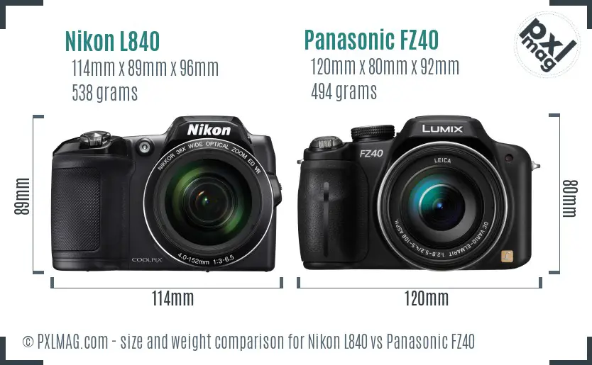 Nikon L840 vs Panasonic FZ40 size comparison