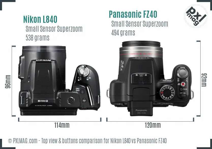 Nikon L840 vs Panasonic FZ40 top view buttons comparison