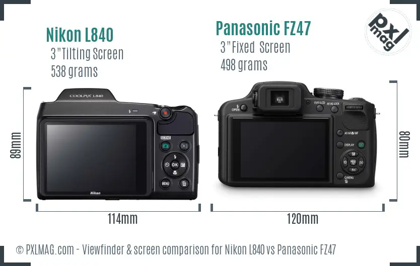 Nikon L840 vs Panasonic FZ47 Screen and Viewfinder comparison