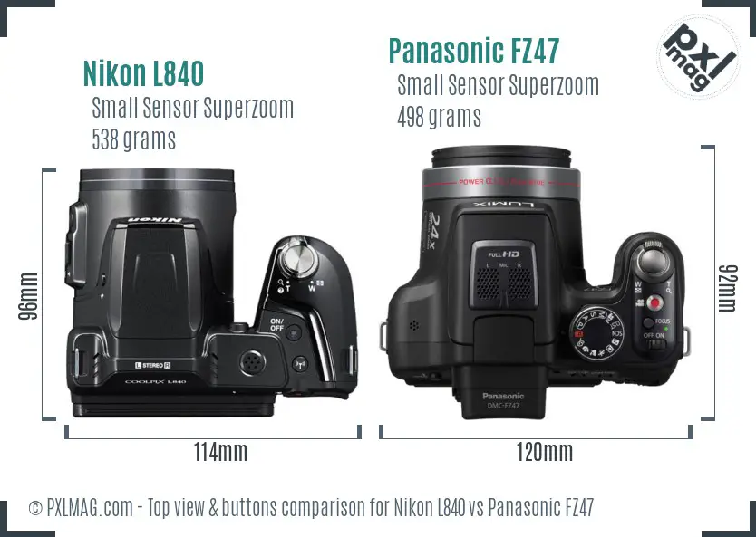 Nikon L840 vs Panasonic FZ47 top view buttons comparison