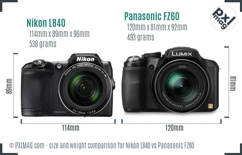 Nikon L840 vs Panasonic FZ60 size comparison