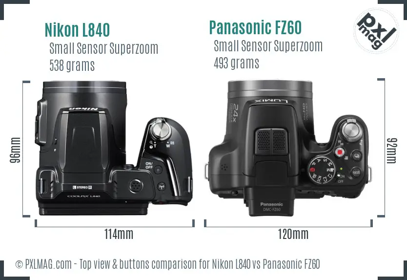 Nikon L840 vs Panasonic FZ60 top view buttons comparison
