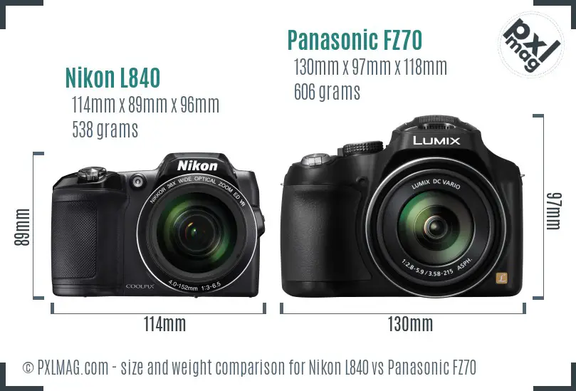 Nikon L840 vs Panasonic FZ70 size comparison