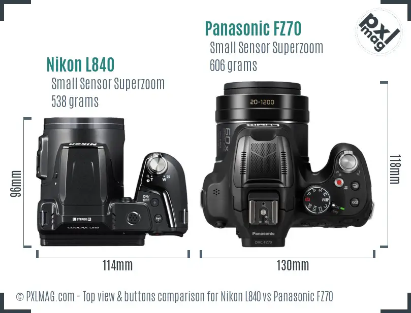 Nikon L840 vs Panasonic FZ70 top view buttons comparison