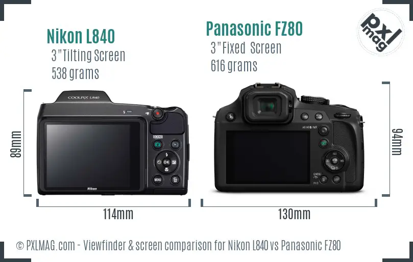 Nikon L840 vs Panasonic FZ80 Screen and Viewfinder comparison