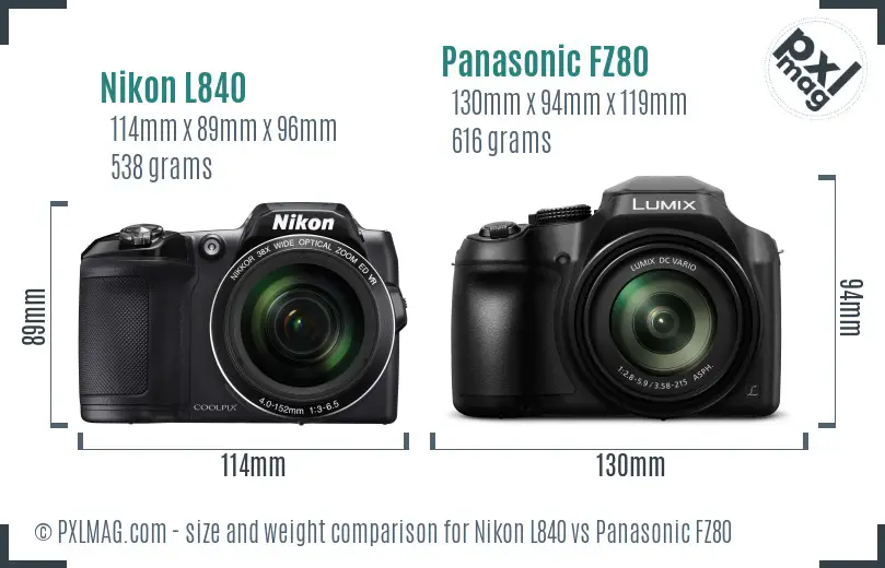 Nikon L840 vs Panasonic FZ80 size comparison