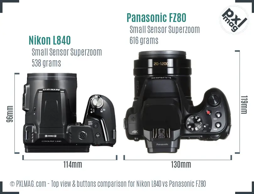 Nikon L840 vs Panasonic FZ80 top view buttons comparison