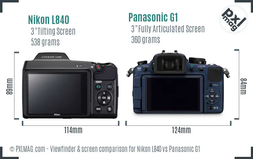 Nikon L840 vs Panasonic G1 Screen and Viewfinder comparison