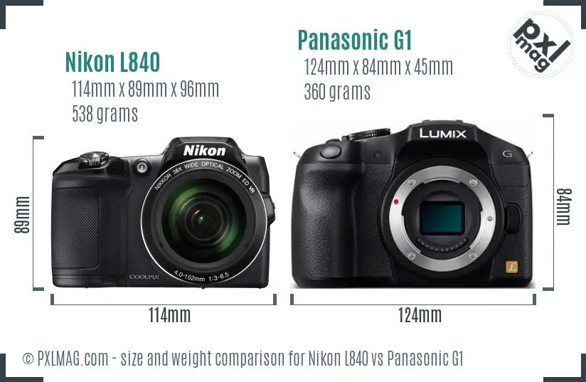 Nikon L840 vs Panasonic G1 size comparison