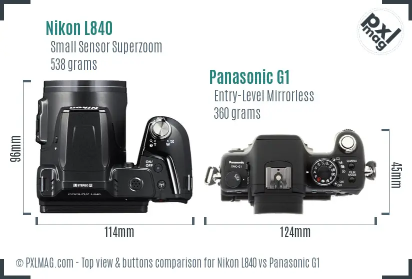 Nikon L840 vs Panasonic G1 top view buttons comparison