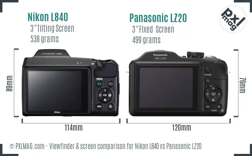 Nikon L840 vs Panasonic LZ20 Screen and Viewfinder comparison