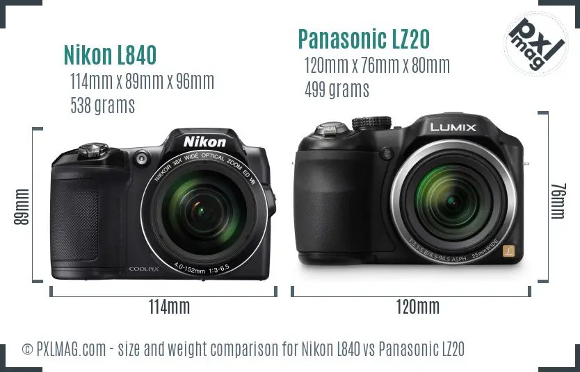 Nikon L840 vs Panasonic LZ20 size comparison