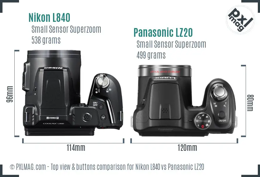 Nikon L840 vs Panasonic LZ20 top view buttons comparison
