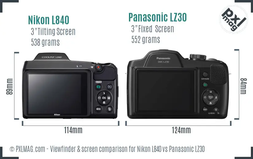 Nikon L840 vs Panasonic LZ30 Screen and Viewfinder comparison