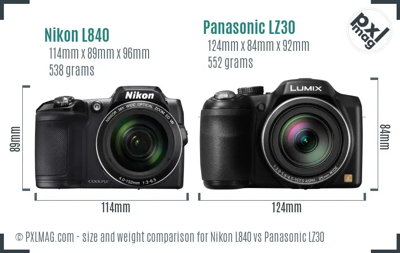 Nikon L840 vs Panasonic LZ30 size comparison