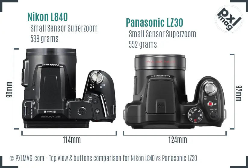 Nikon L840 vs Panasonic LZ30 top view buttons comparison