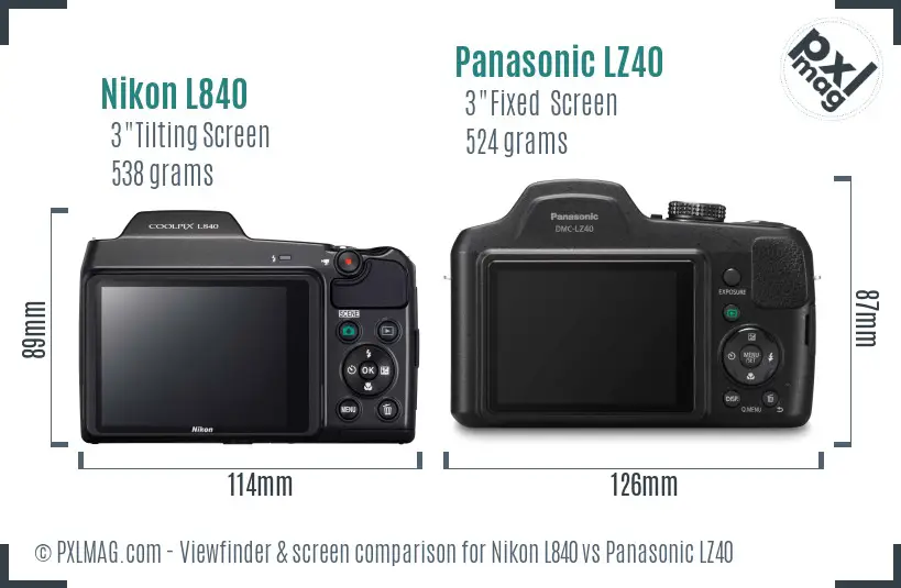 Nikon L840 vs Panasonic LZ40 Screen and Viewfinder comparison