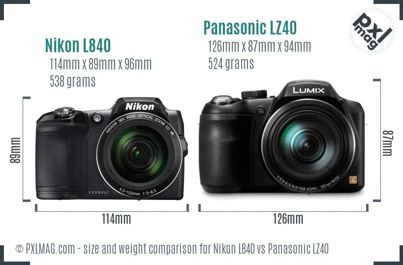 Nikon L840 vs Panasonic LZ40 size comparison