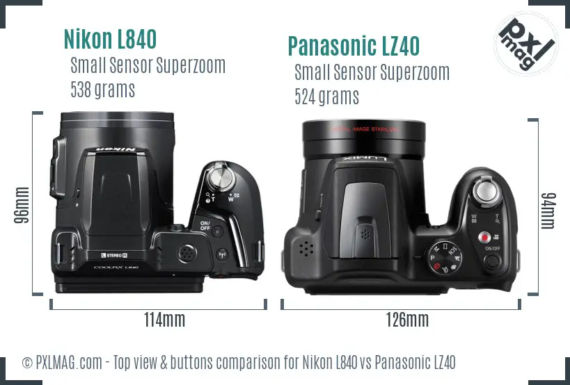 Nikon L840 vs Panasonic LZ40 top view buttons comparison