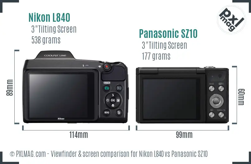 Nikon L840 vs Panasonic SZ10 Screen and Viewfinder comparison