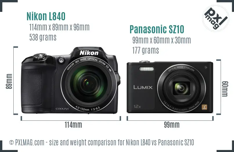 Nikon L840 vs Panasonic SZ10 size comparison