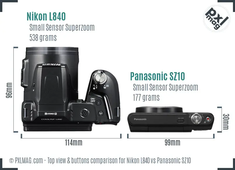 Nikon L840 vs Panasonic SZ10 top view buttons comparison