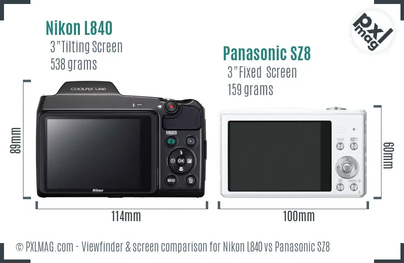 Nikon L840 vs Panasonic SZ8 Screen and Viewfinder comparison